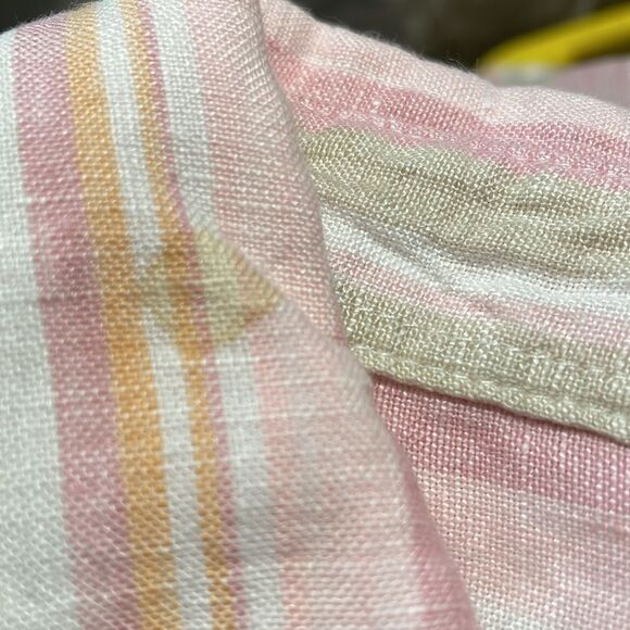 L.L. Bean Linen Button Up Long Sleeve Shirt Top Blouse Size Medium,Pink, Stripes - Picture 6 of 6